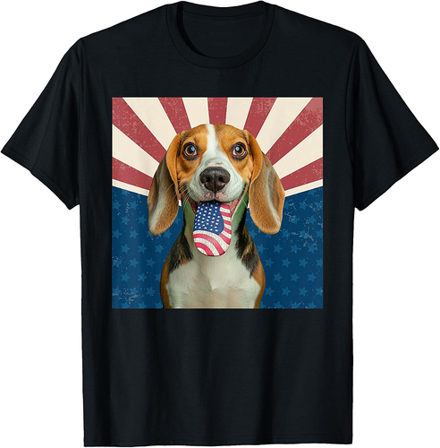 Funny Tongue Dog USA Patriotic American Flag Beagle Men Women T-Shirt