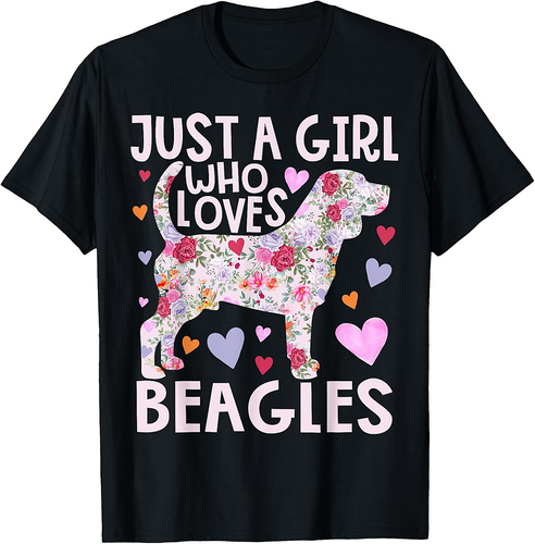 Beagle Just A Girl Who Loves Beagles Dog Flower Floral T-Shirt