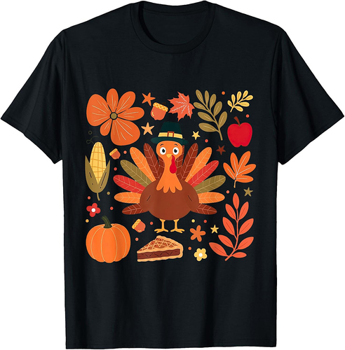 Boho Floral Turkey Thanksgiving Fall Vibes Gobble Pumpkin T-Shirt