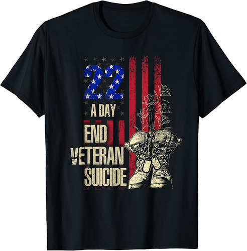 End Veteran Suicide Awareness 22 A Day Patriotic US Flag T-Shirt