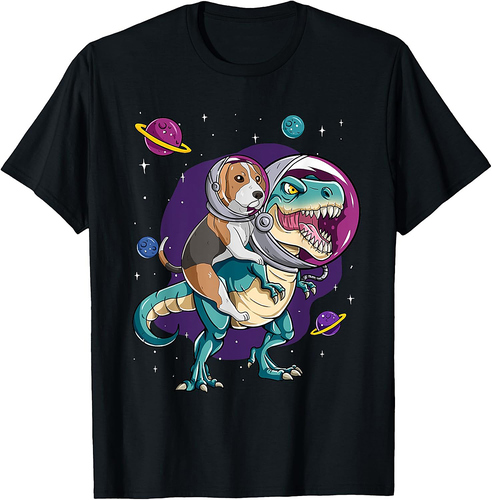Dinosaur T Rex Space Planets Sparkles Beagle T-Shirt