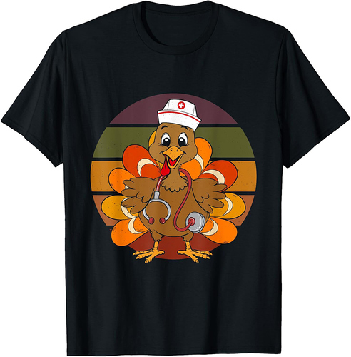 Vintage Turkey Nurse Thanksgiving Scrub Autumn Fall Season T-Shirt