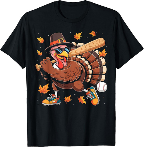 Funny Turkey Baseball Game Day Thanksgiving Men Boy T-Shirt