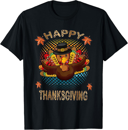 Happy Thanksgiving Turkey Day Leopard Print Womens Teachers T-Shirt
