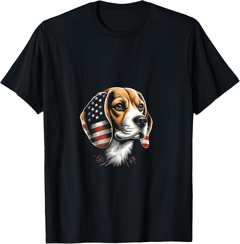 Beagle Dog American Flag USA Flag Women Men T-Shirt