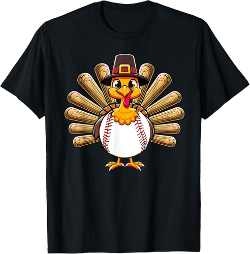 Baseball Turkey Thanksgiving Fall Funny Turkey Baseball Boys T-Shirt