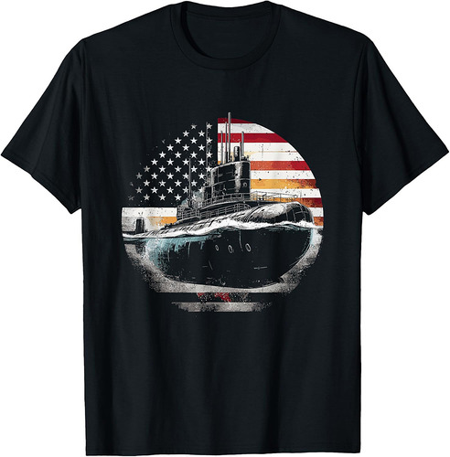 Submarine American Flag Patriotic USA Submarine Veteran T-Shirt