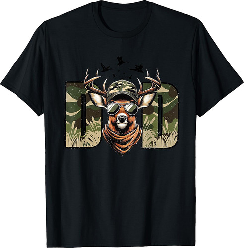Retro Camo Dad Hunting, Camouflage Deer Funny Dad Matching T-Shirt