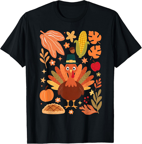 Boho Floral Turkey Thanksgiving Fall Vibes Gobble Pumpkin T-Shirt