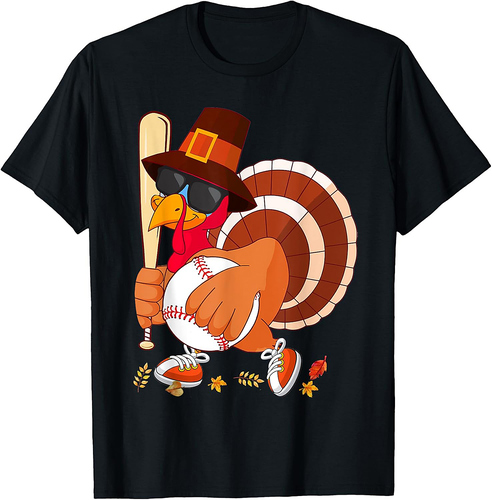 Turkey Playing Baseball Thanksgiving Turkey Baseball Player T-Shirt