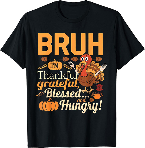 Thanksgiving Shirts for Women Men Bruh Thankful Blessed T-Shirt