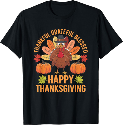 Thankful Grateful Blessed Turkey Women Happy Thanksgiving T-Shirt