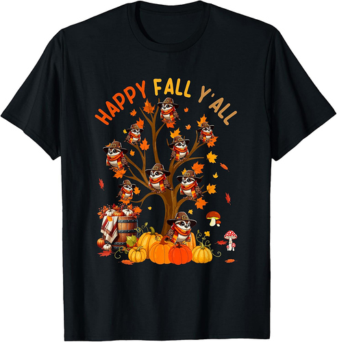 Fall Y'all Group Sparrows On Fall Tree Pumpkins Thanksgiving T-Shirt