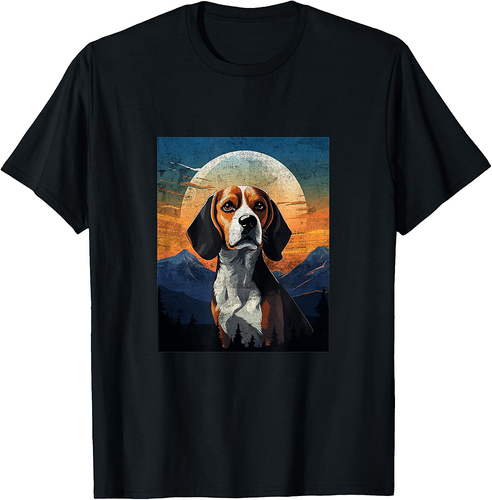 Vintage Beagle Snowy Mountain Sunset T-Shirt