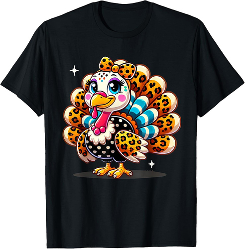 Cute Leopard Print Autumn Fall Thanksgiving Turkey T-Shirt