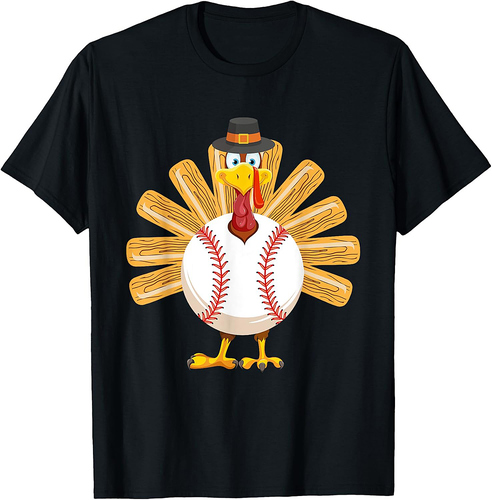 Baseball Turkey Thanksgiving Shirt for Boys Toddlers Mom T-Shirt
