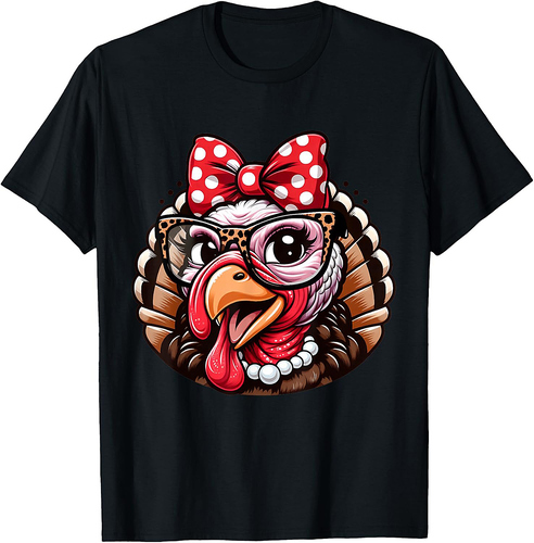 Thanksgiving Turkey Face Leopard Print Glasses Women Girls 001 T-Shirt