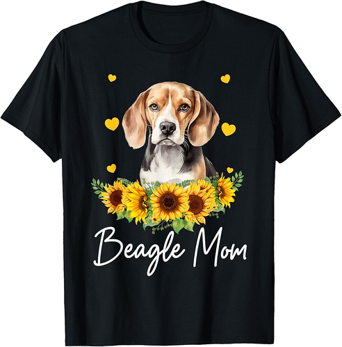 Womens Sunflower Beagle Mom Dog Lover T-Shirt