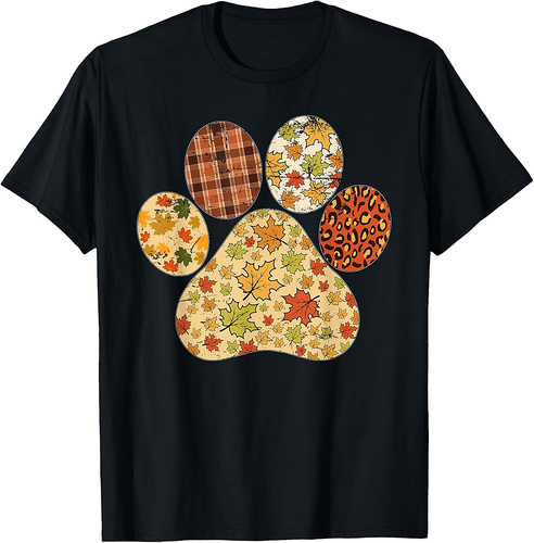 Leopard Thanksgiving Leaves Dog Paw Lover Thanksgiving Women T-Shirt