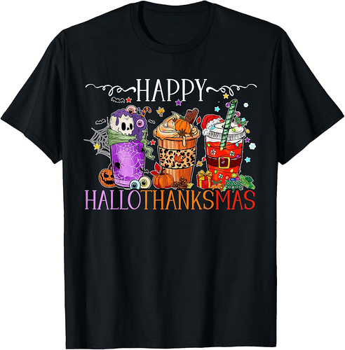 Happy Hallothanksmas Halloween Thanksgiving Christmas T-Shirt