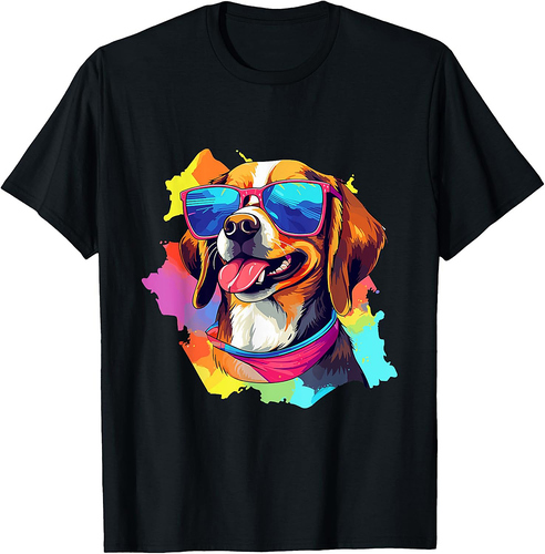 Colorful Beagle With Sunglasses Dog Lover T-Shirt for Men Women