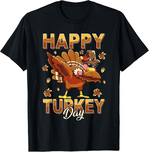 Happy Turkey Day Dabbing Turkey Thanksgiving Pilgrim Boy T-Shirt