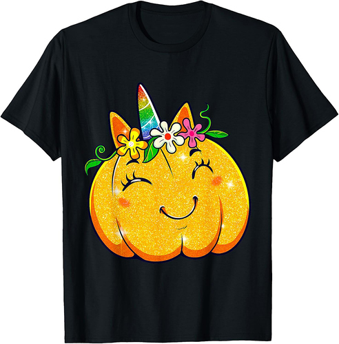 Unicorn Pumpkin Halloween Girl Cute Thanksgiving Girls T-Shirt