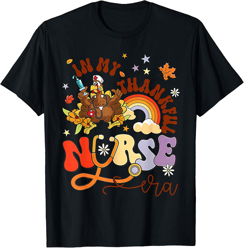 In My Thankful Nurse Era Boho Rainbow Thanksgiving Matching T-Shirt