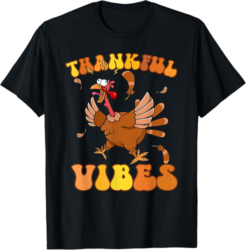 Retro Thankful Vibes Autumn Groovy Thanksgiving Turkey 002 T-Shirt