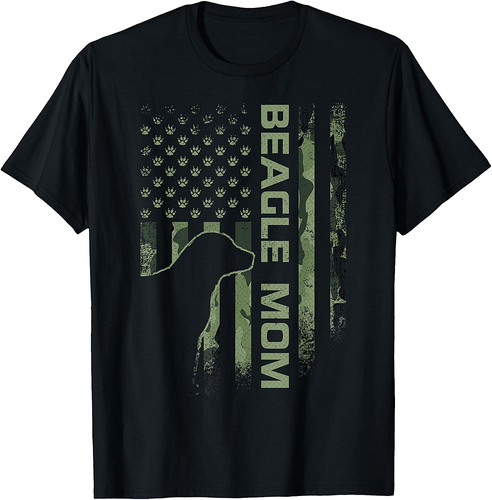 Vintage USA American Camo Flag Proud Beagle Mom Silhouette T-Shirt