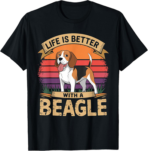 Life Is Better with a Beagle Retro Sunset Design T-Shirt