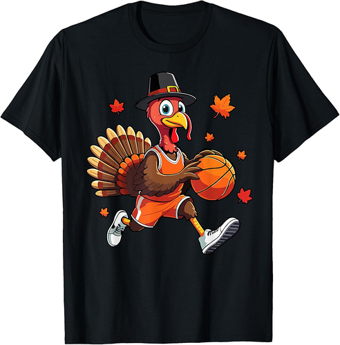 Turkey Playing Basketball Thanksgiving Basketball Player Boy T-Shirt