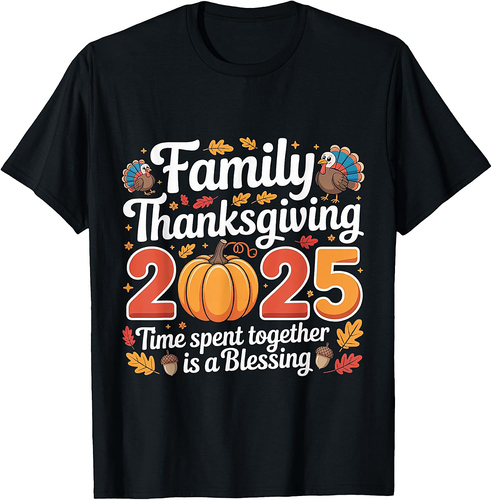 Happy Family Thanksgiving Crew 2025 Funny Turkey Matching T-Shirt
