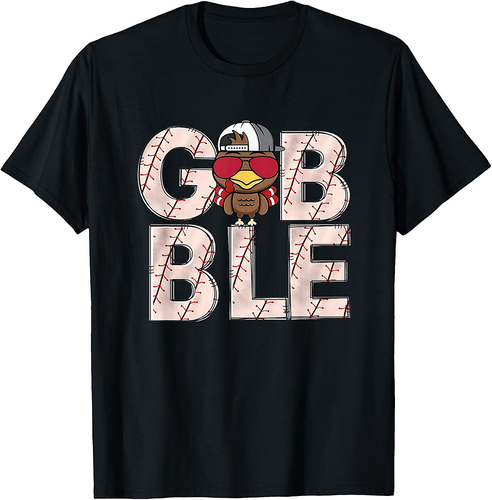 Baseball Gobble Turkey Thanksgiving Catcher Pitcher Boys T-Shirt