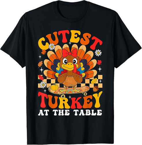 Thanksgiving Cutest Turkey at The Table Toddlers Girls  T-Shirt
