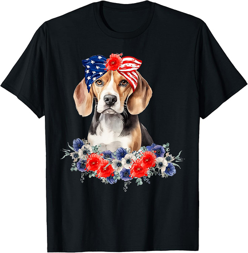 Beagle Dog Bandana American Flag 4th Of July T-Shirt