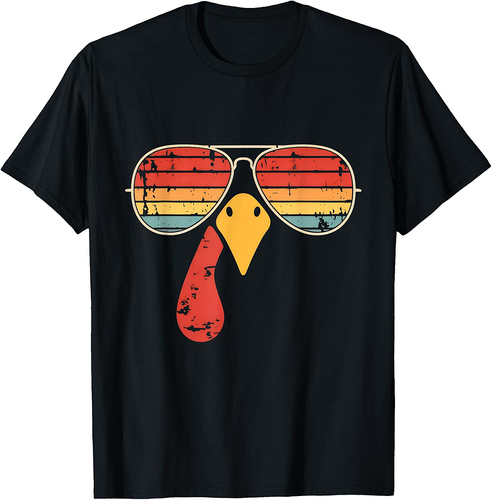 Cool Vintage Turkey Face With Sunglasses Funny Thanksgiving T-Shirt