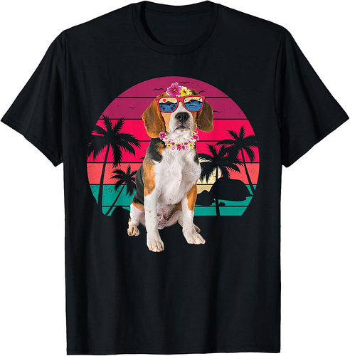 Retro Hawaiian Beagle Dog Tropical Palm Tree Summer Vibes Men Women T-Shirt
