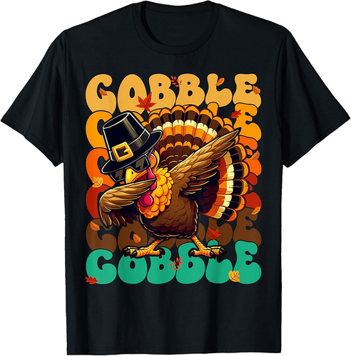 Thanksgiving Dabbing Turkey Gobble Gobble Pilgrim Boys T-Shirt