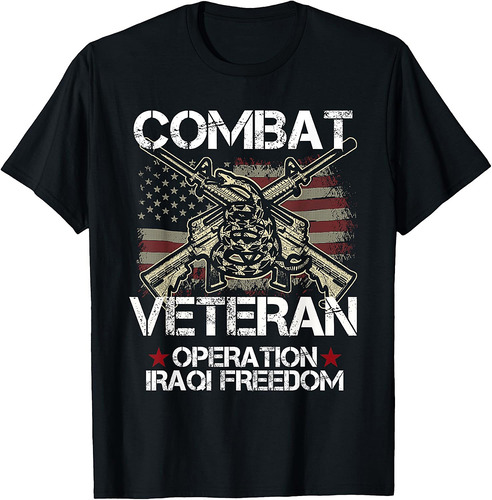 Combat Veteran Iraqi Freedom Military USA American Flag Gift T-Shirt