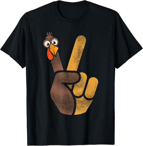 Funny Thanksgiving Cute Turkey Peace Sign Men Women T-Shirt
