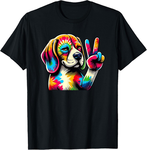 Peace Sign Tie Dye Beagle dog T-Shirt for Men Women