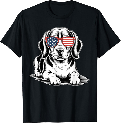 Beagle Dog American Flag Sunglasses Patriotic 4th Of July T-Shirt for Men Women