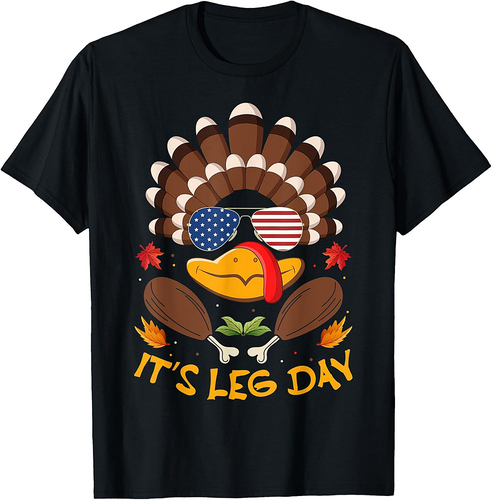 It's Leg Day US Flag Funny Thanksgiving Turkey Day T-Shirt