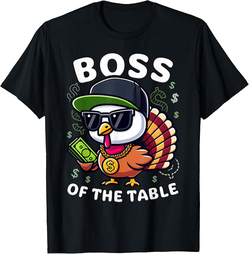 Thanksgiving Boy Funny Turkey Boss of the Table T-Shirt