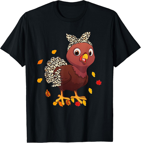 Leopard Turkey Girl Thanksgiving Autumn Fall season Women T-Shirt
