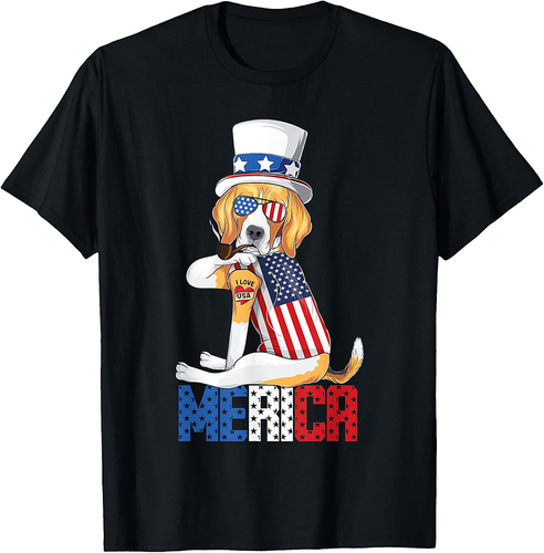 Beagle dog Merica 4th of july usa american flag men women T-Shirt