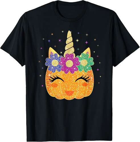 Unicorn Pumpkin Halloween Thanksgiving Girls T-Shirt