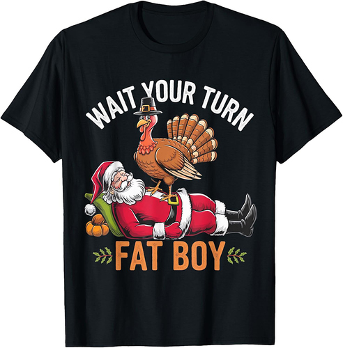 Funny Thanksgiving Christmas Turkey vs Santa for Men Women T-Shirt