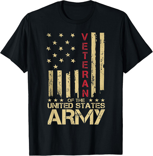 Patriotic U.S Army Veteran Red Line American Flag Vintage Distressed Design T-Shirt